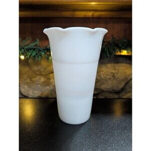 Vintage Hazel Atlas Milk Glass Vase with Micro Fluted Band & Ruffled Rim
